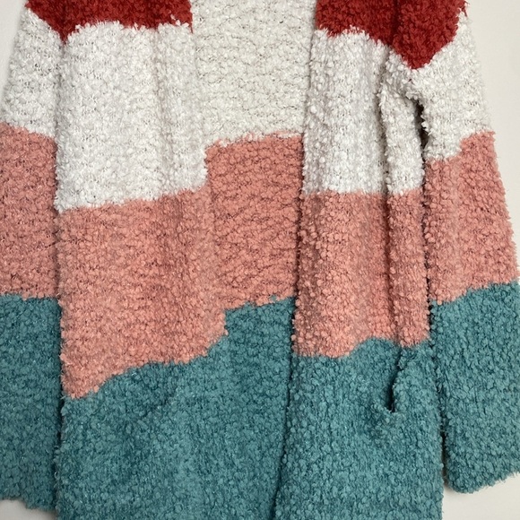 Hippie Rose Cozy Colorblocked Open Front Cardigan Fleetwood Combo Stripe Size M - Picture 10 of 11